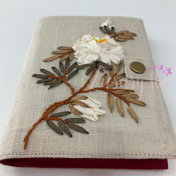 Peony Embroidery Passport Wallet, Birthday Gift, Versatile Washable, White/Tan - Picture 2 of 13
